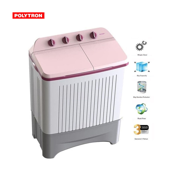 Polytron Mesin Cuci 2 Tabung 7 Kg - PWM 7363 P (Pink)